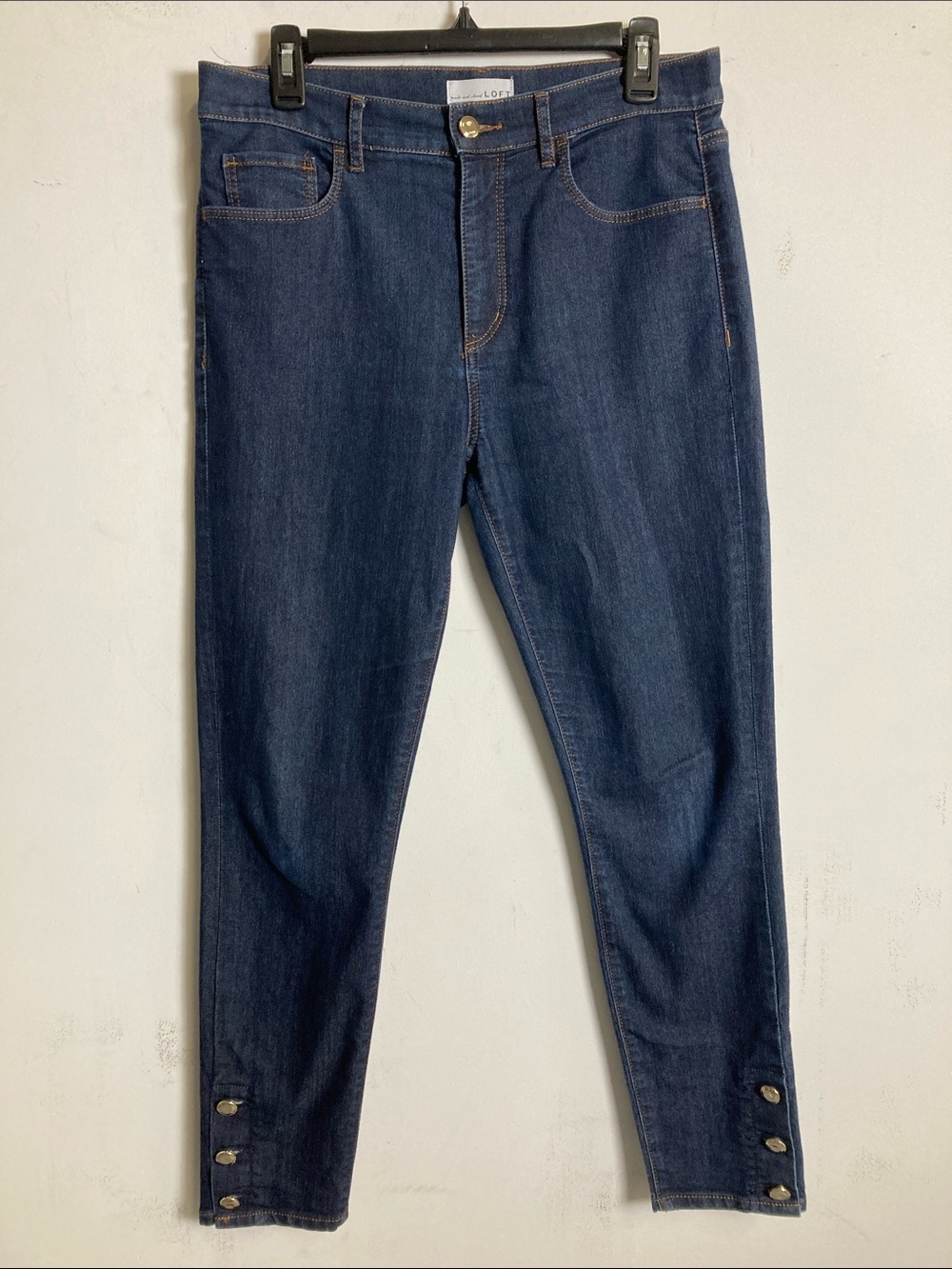 LOFT Dark Blue Women's Skinny Jeans with Ankle Button Detail